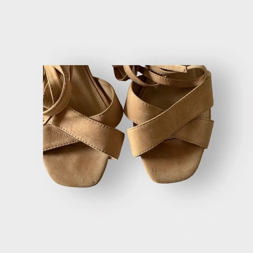 Anthropologie Tabitha Light‎ SandAnkle Strappy Block Heel Shoe Sz 40